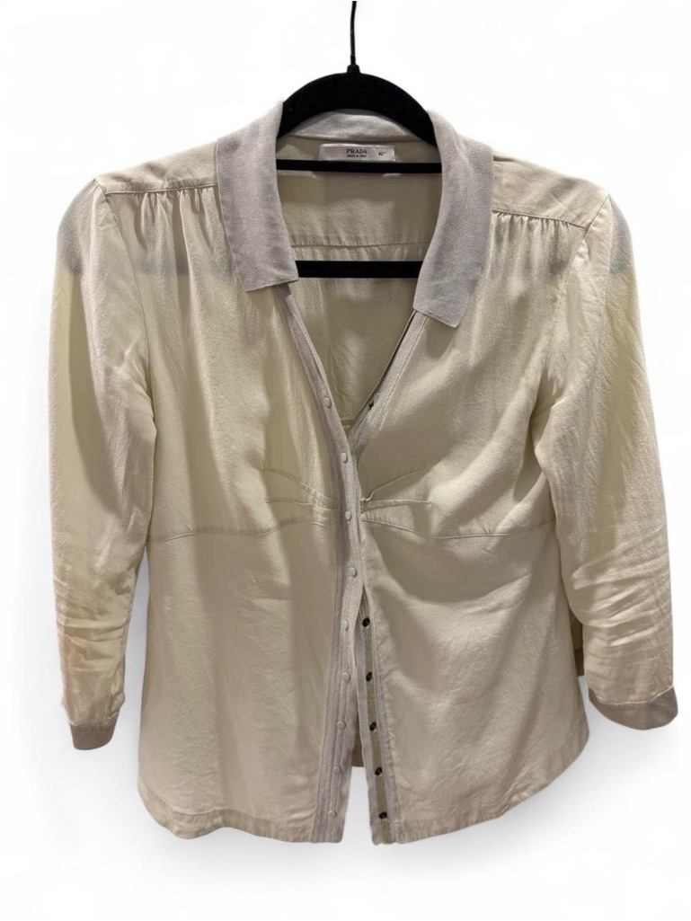 Prada Cream Collar-Detail Silk Top